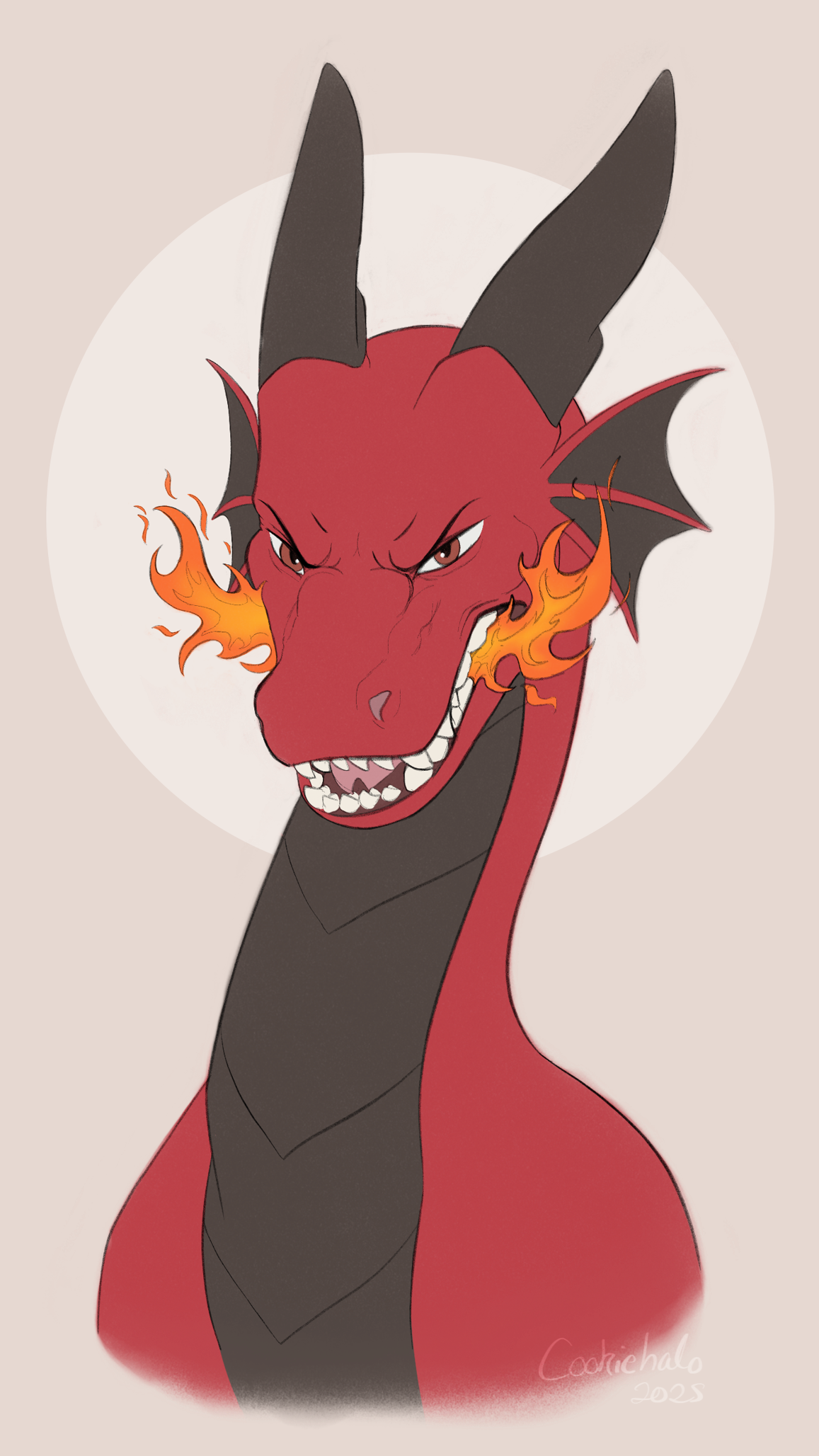 Red dragon portrait breathing fire